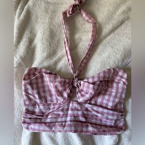 Abercrombie Pink Gingham Crop Halter Top Size Medium